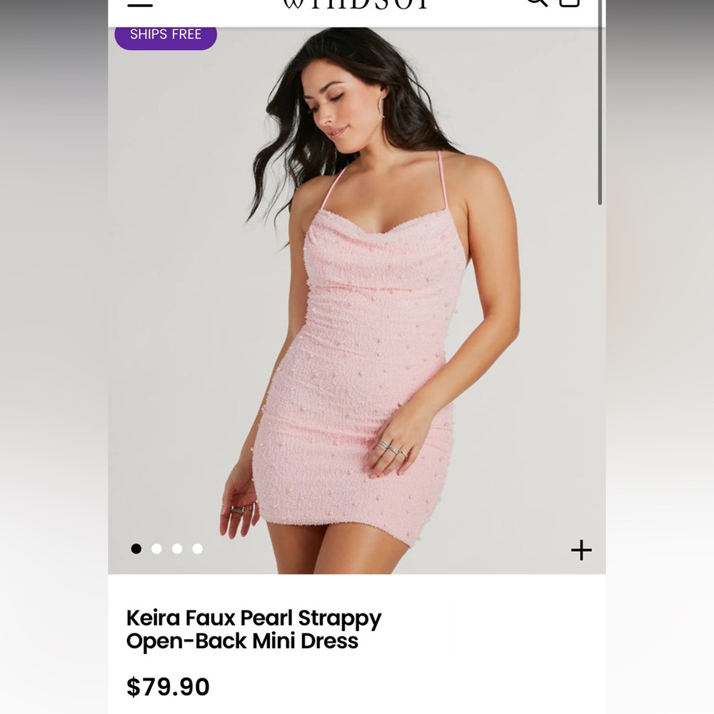 Keira Faux Pearl Strappy Pink Mini Dress